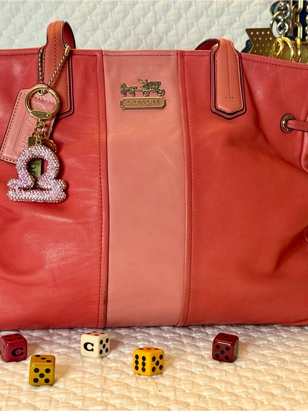 Coach Coral/Pink Two-Tone Leather Chelsea Tote